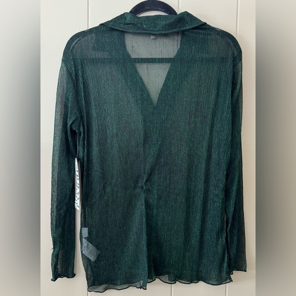 NWT Almost Famous Sheer Button Down Metallic Stripe Shirt Medium - Picture 2 of 8